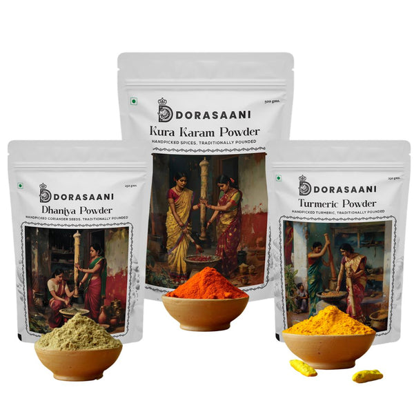 Kura Karam Powder 500gms, Turmeric Powder 250gms and Dhaniya Powder 250gms combo